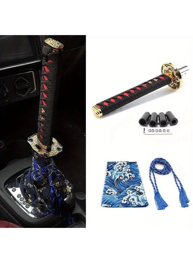 Blue Universal Dust Cover Shift Knob Collar Adapters With 200MM JDM Katana Samurai Sword Gear Lever - Image 1